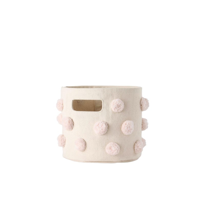 Pehr Pom Pom Basket, Mini (Blush) | 100% Cotton Canvas Storage for Nursery, Playroom & Home | Decorative Organizer | 8â€D x 7â€H - Image 1